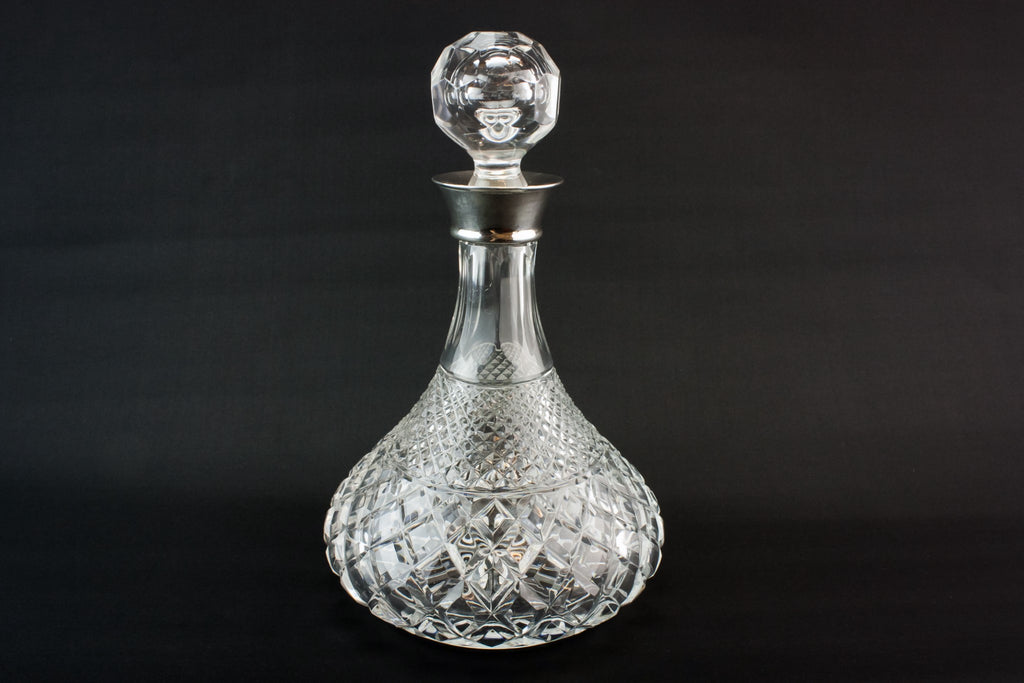 Silver cut glass decanter, English 1975