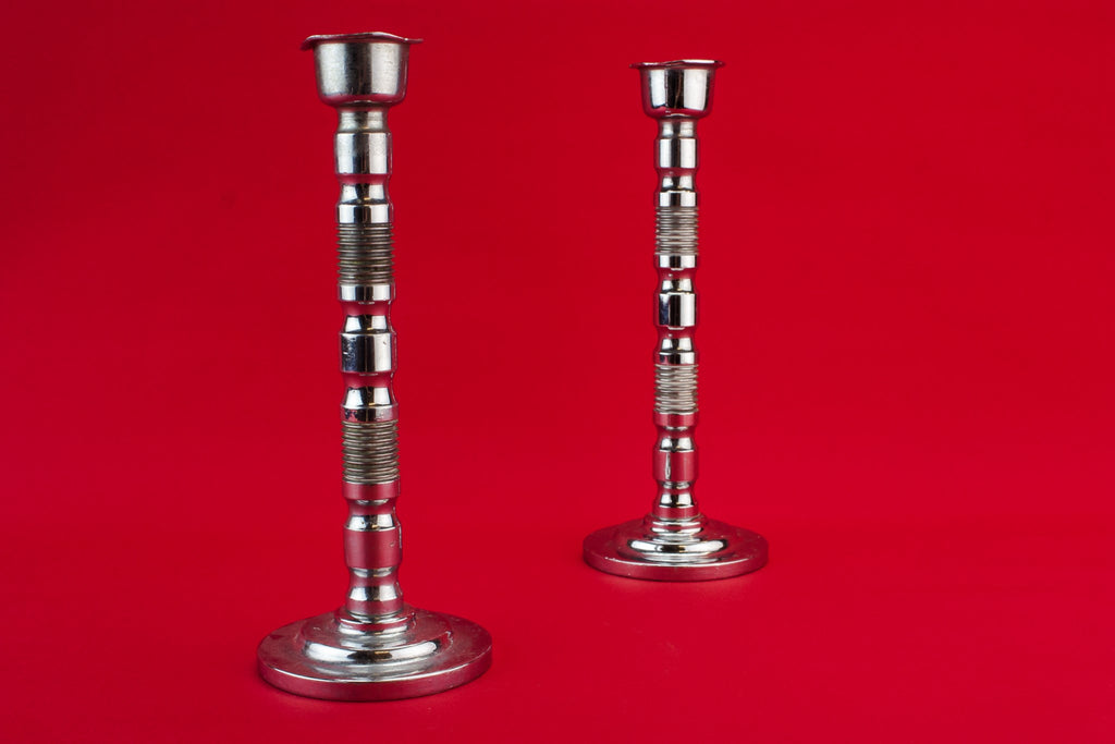 2 chromed metal candlesticks