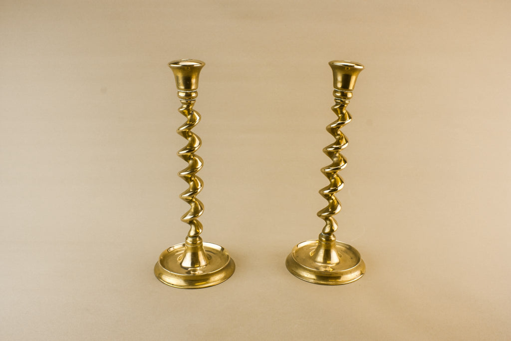 2 brass barley candlesticks