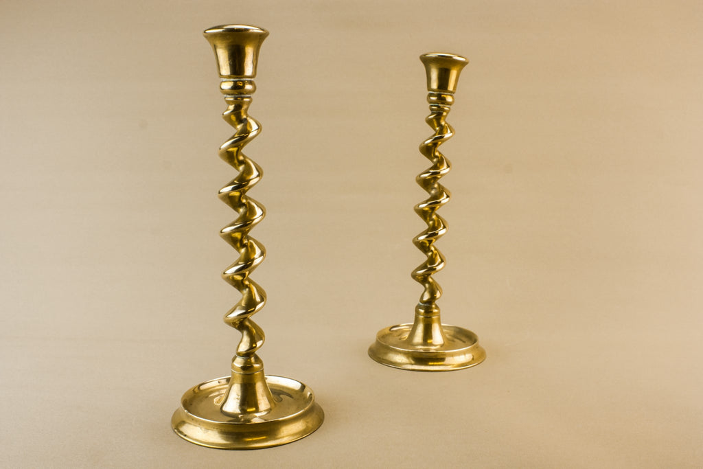 2 brass barley candlesticks