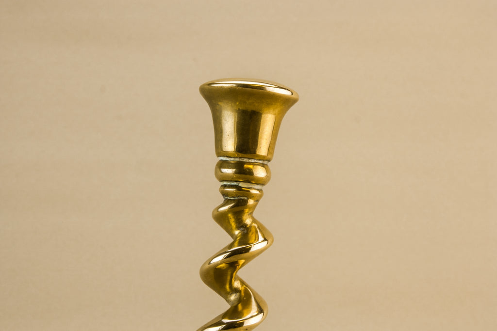 2 brass barley candlesticks