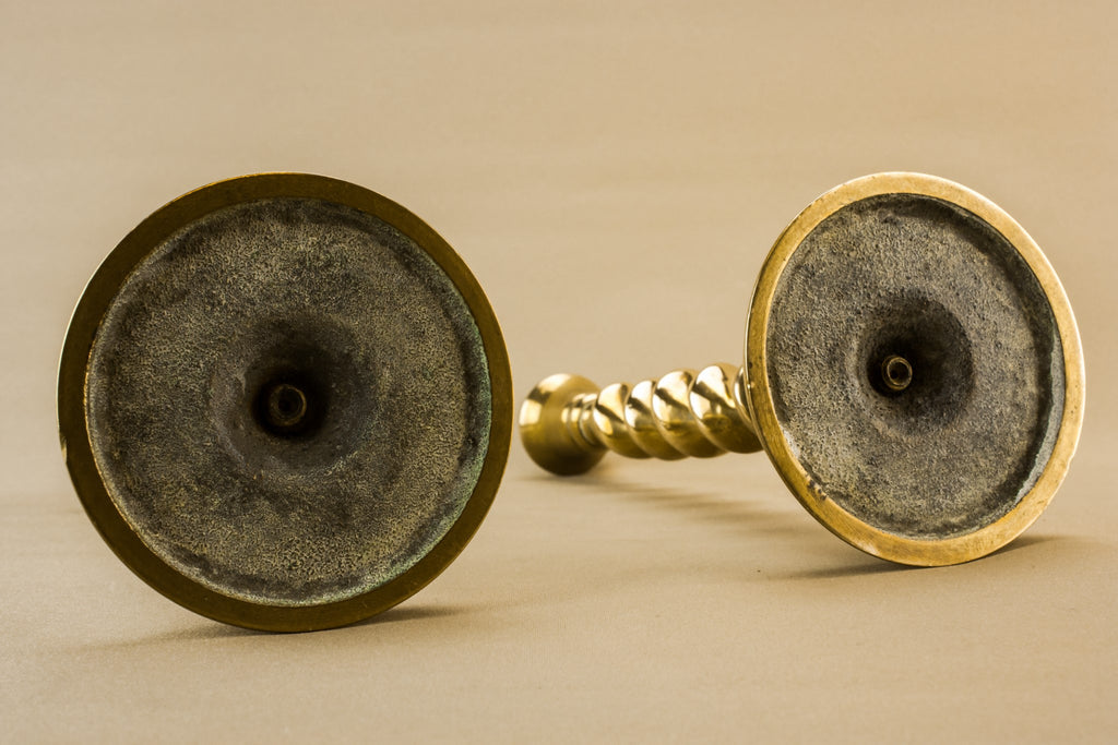 2 brass barley candlesticks