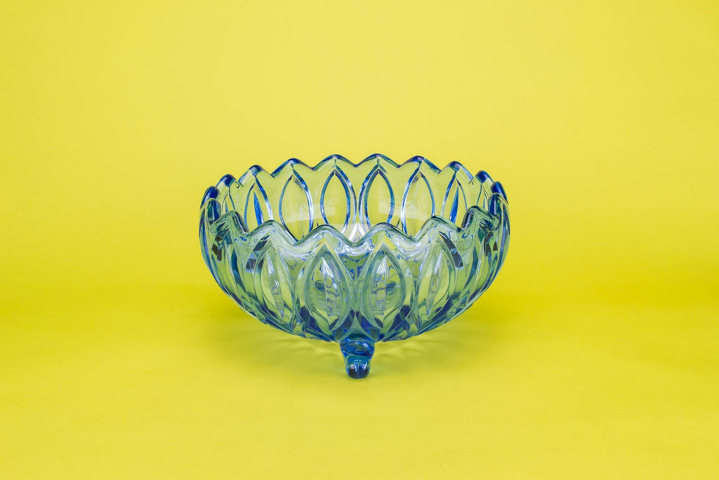 Blue pressed glass bowl