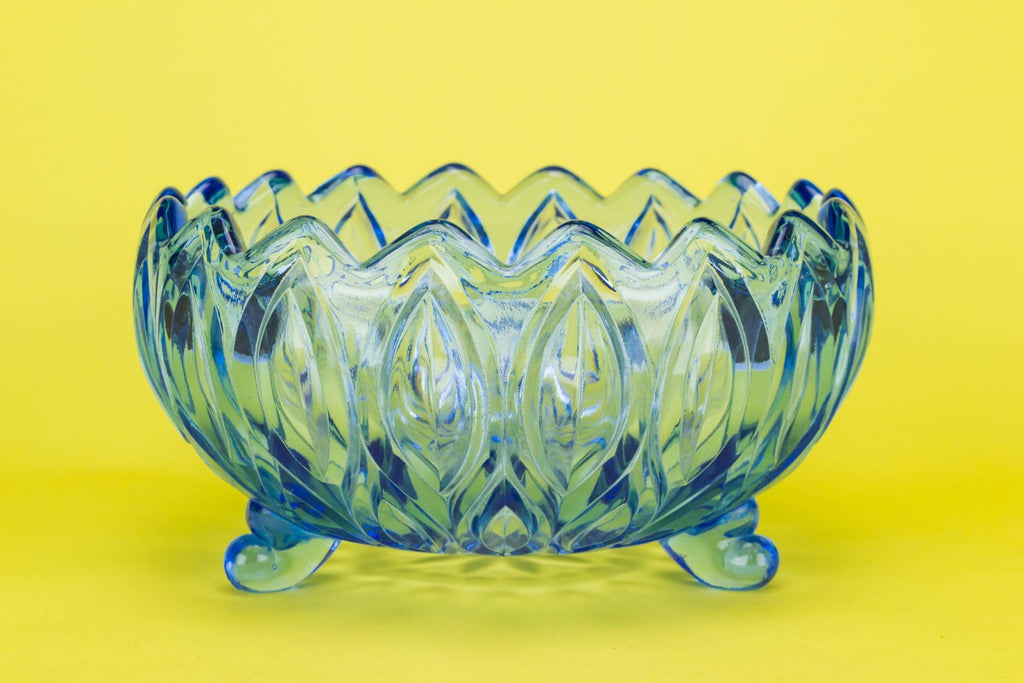 Blue pressed glass bowl