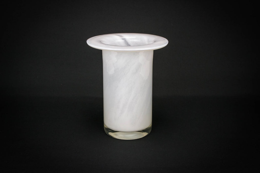 White glass top hat vase
