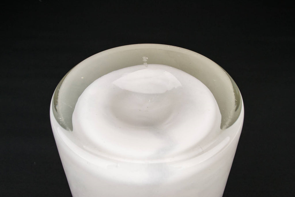 White glass top hat vase