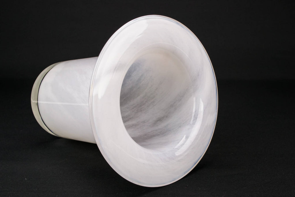 White glass top hat vase