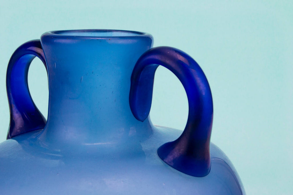 Blue glass vase with handles