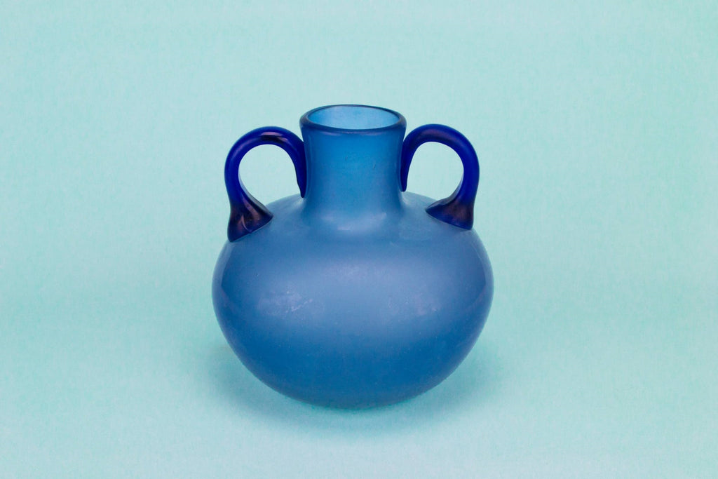Blue glass vase with handles