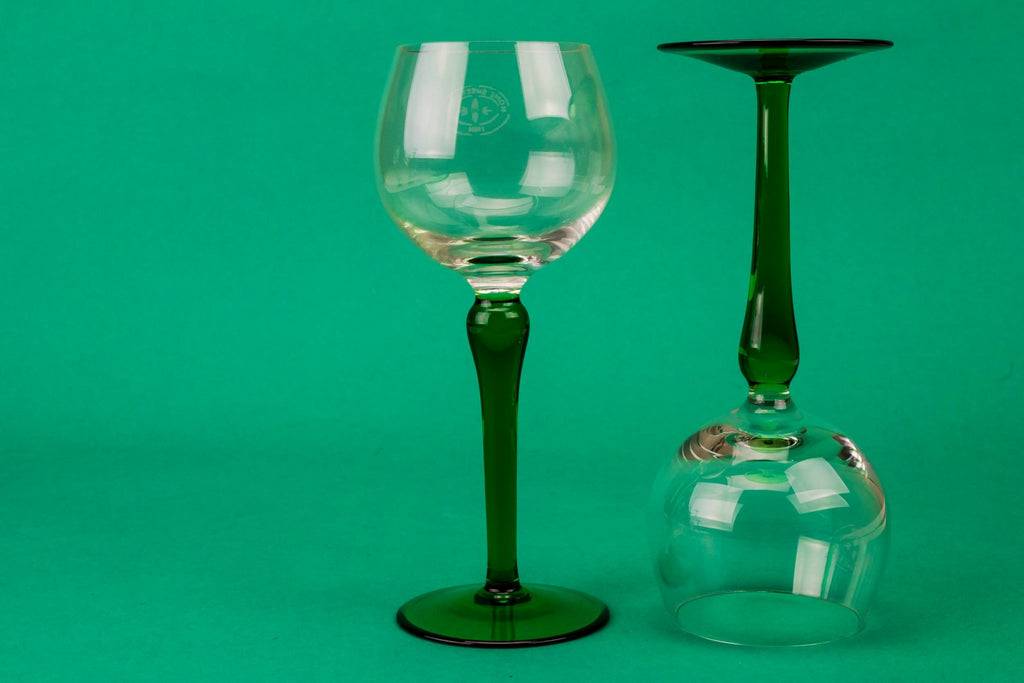 5 green stem wine glass