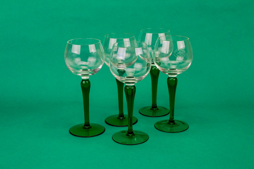 5 green stem wine glass