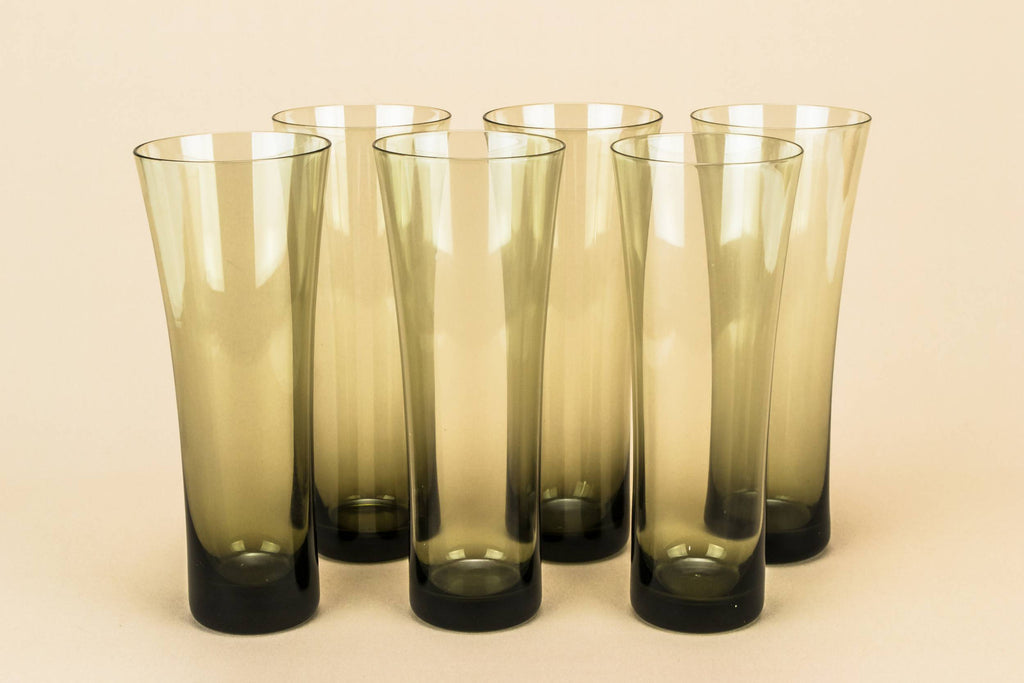 6 glass champagne flutes, 1950s by Lavish Shoestring