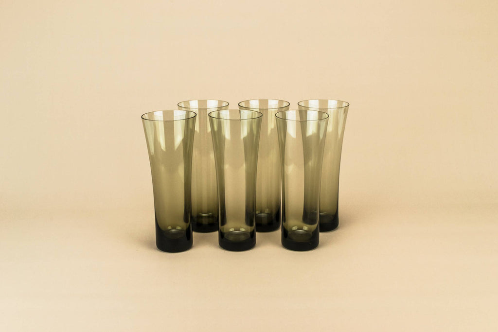 6 glass champagne flutes, 1950s by Lavish Shoestring