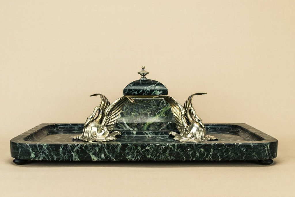 Opulent marble swans inkwell