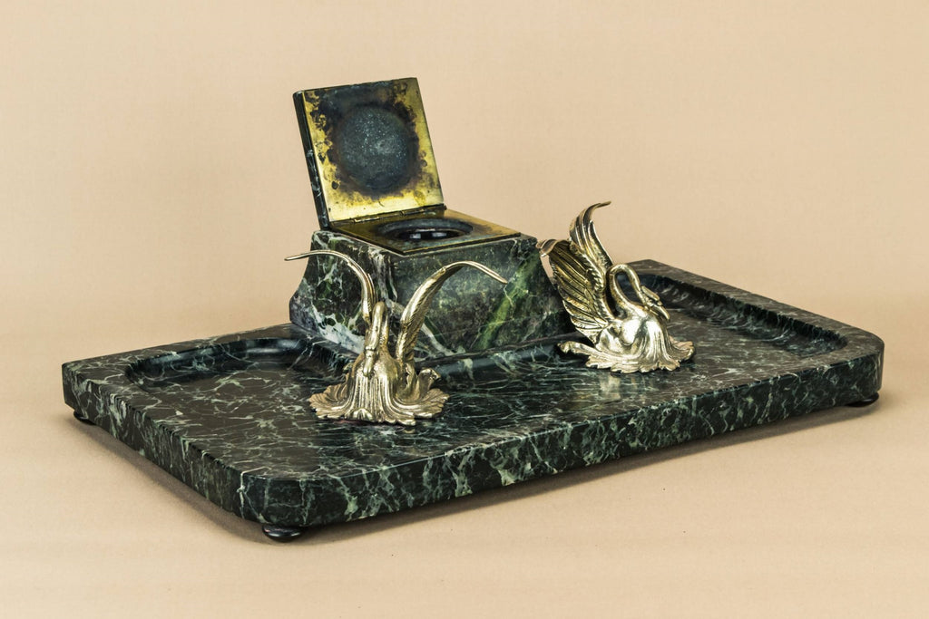 Opulent marble swans inkwell
