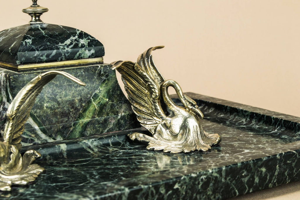 Opulent marble swans inkwell