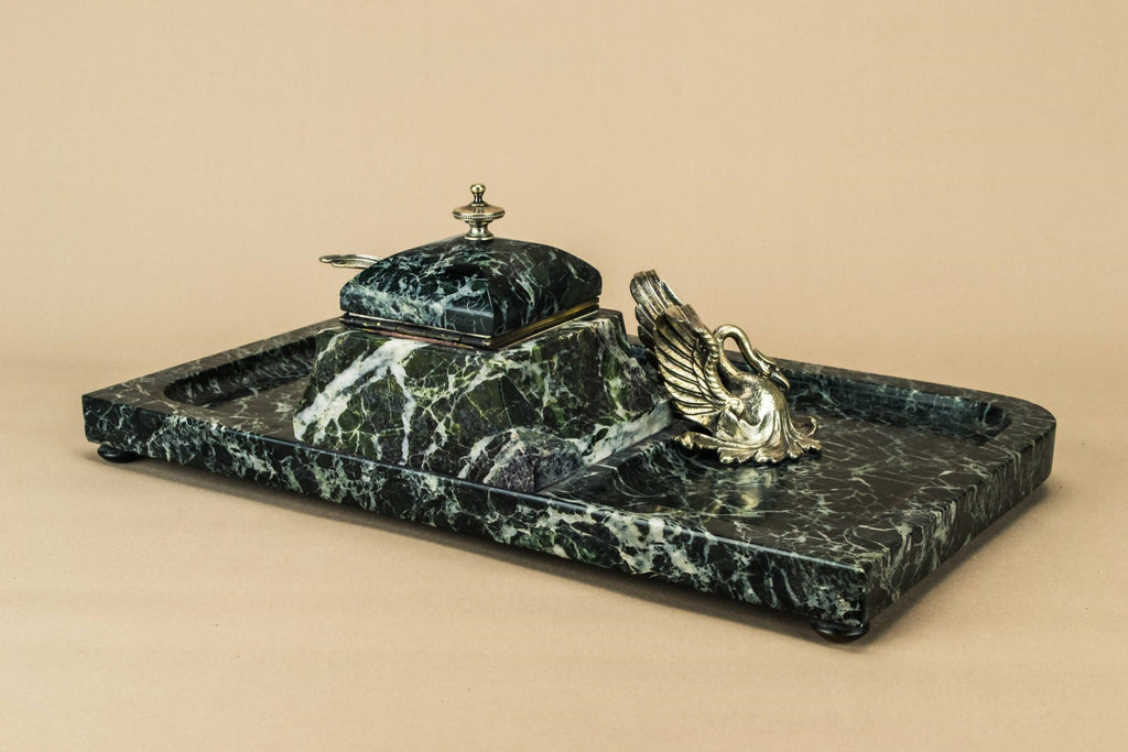 Opulent marble swans inkwell