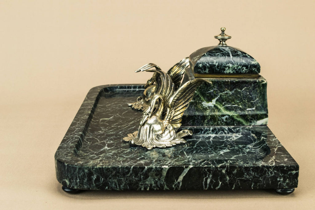 Opulent marble swans inkwell