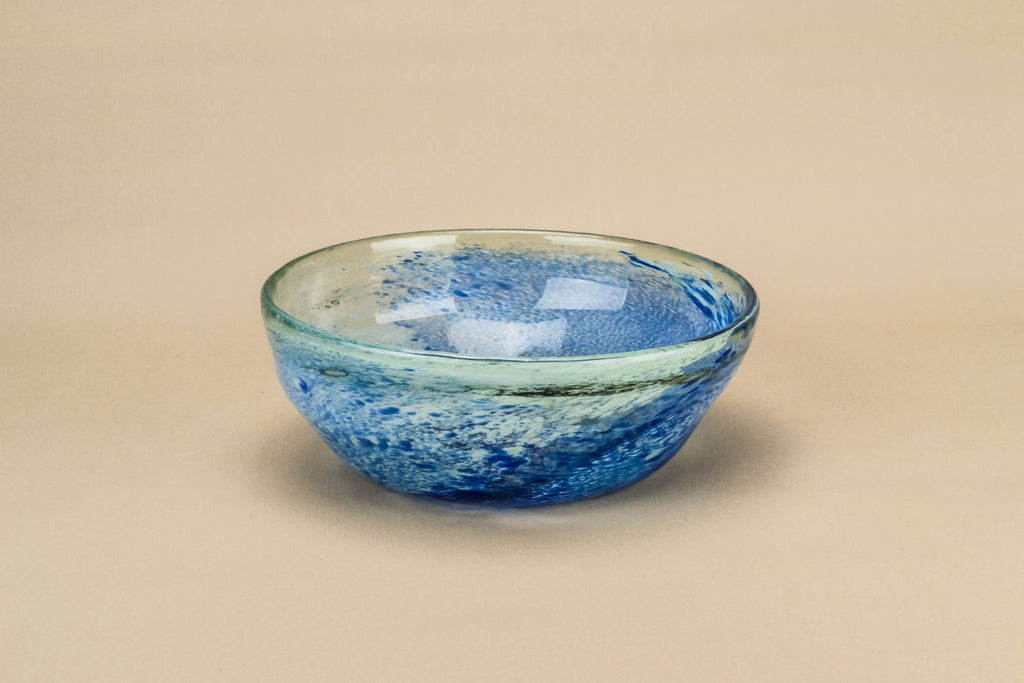 Large blue glass salad bowl