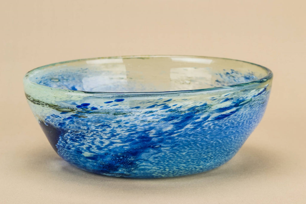 Large blue glass salad bowl