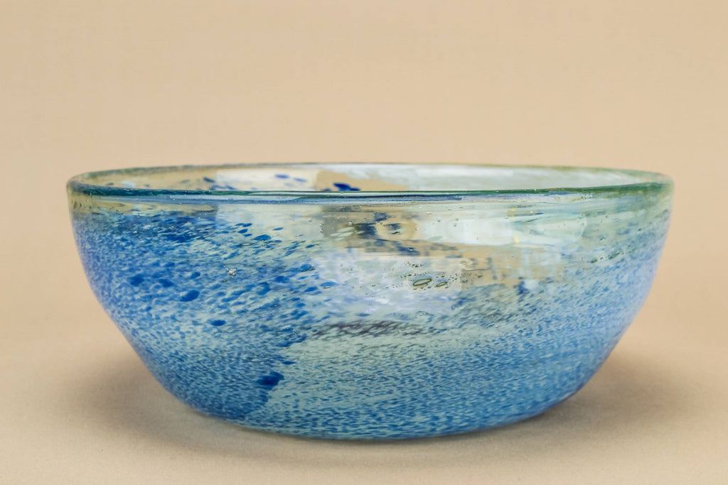 Large blue glass salad bowl
