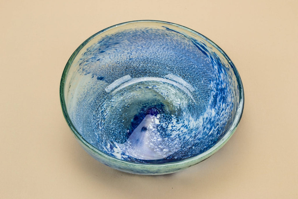 Large blue glass salad bowl