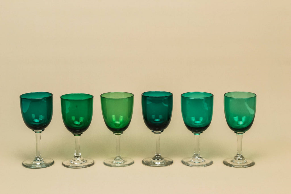 6 green wine glasses