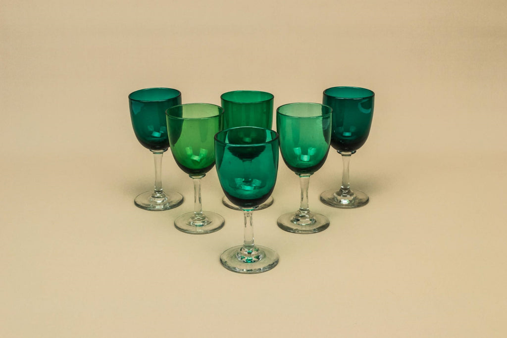 6 green wine glasses