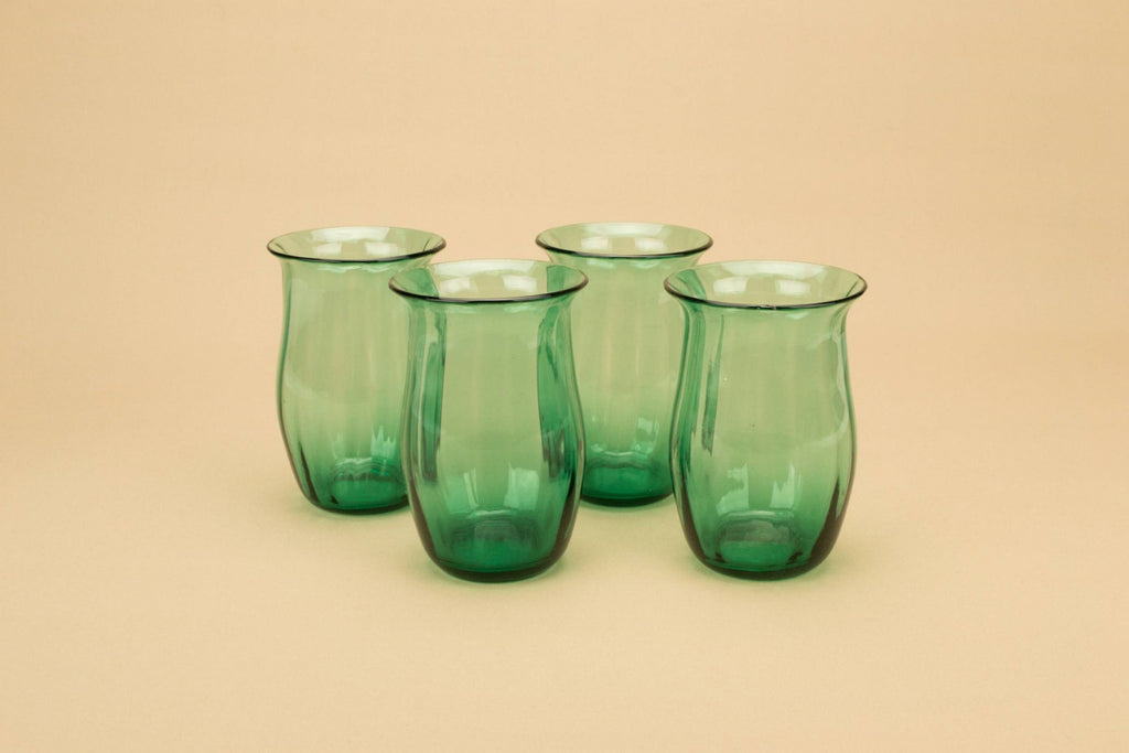 4 green tumbler glasses