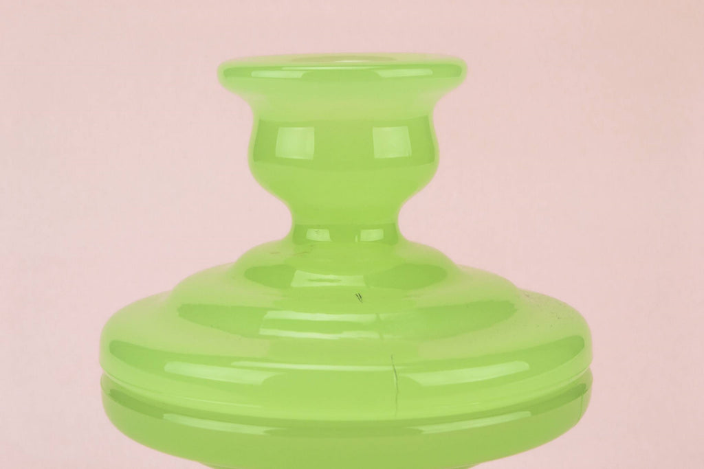 2 green glass candlesticks