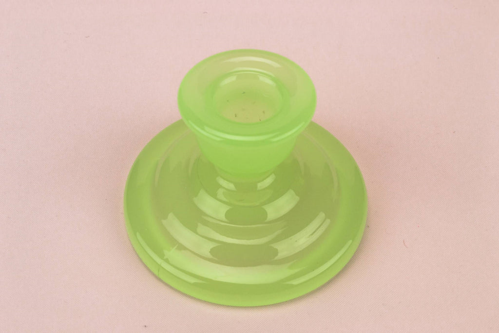 2 green glass candlesticks