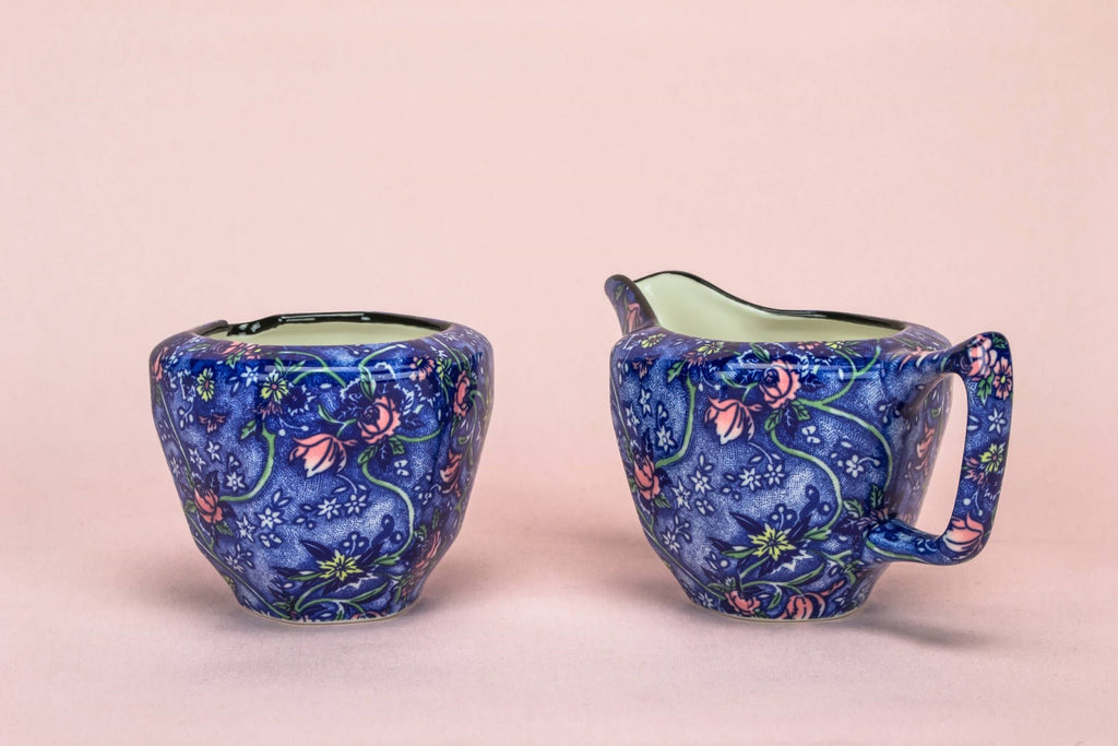 Tea set in blue white & pink