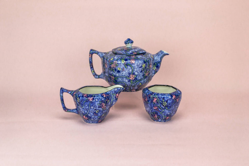 Tea set in blue white & pink