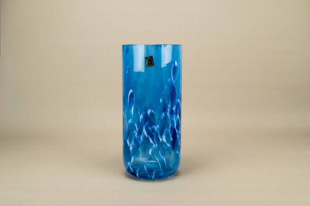 Mottled blue glass vase