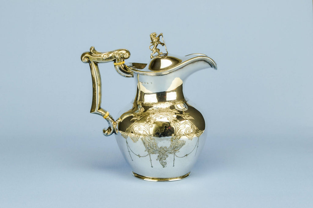 Silver plated lion water jug