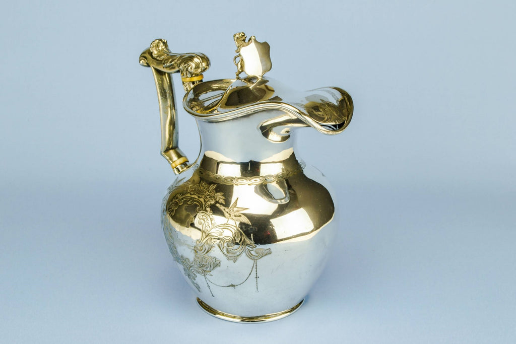 Silver plated lion water jug