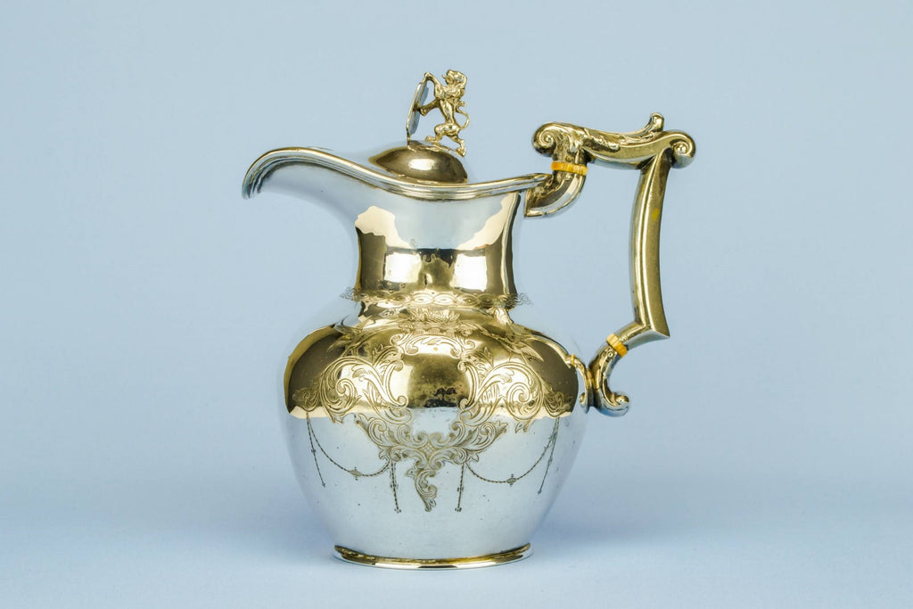 Silver plated lion water jug