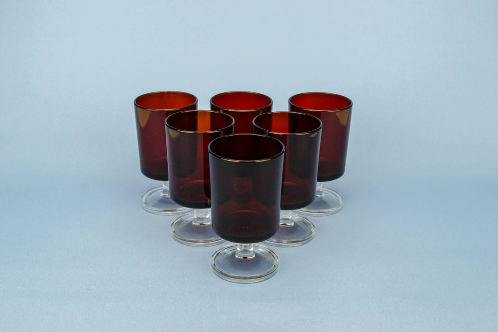 6 red dessert wine glasses