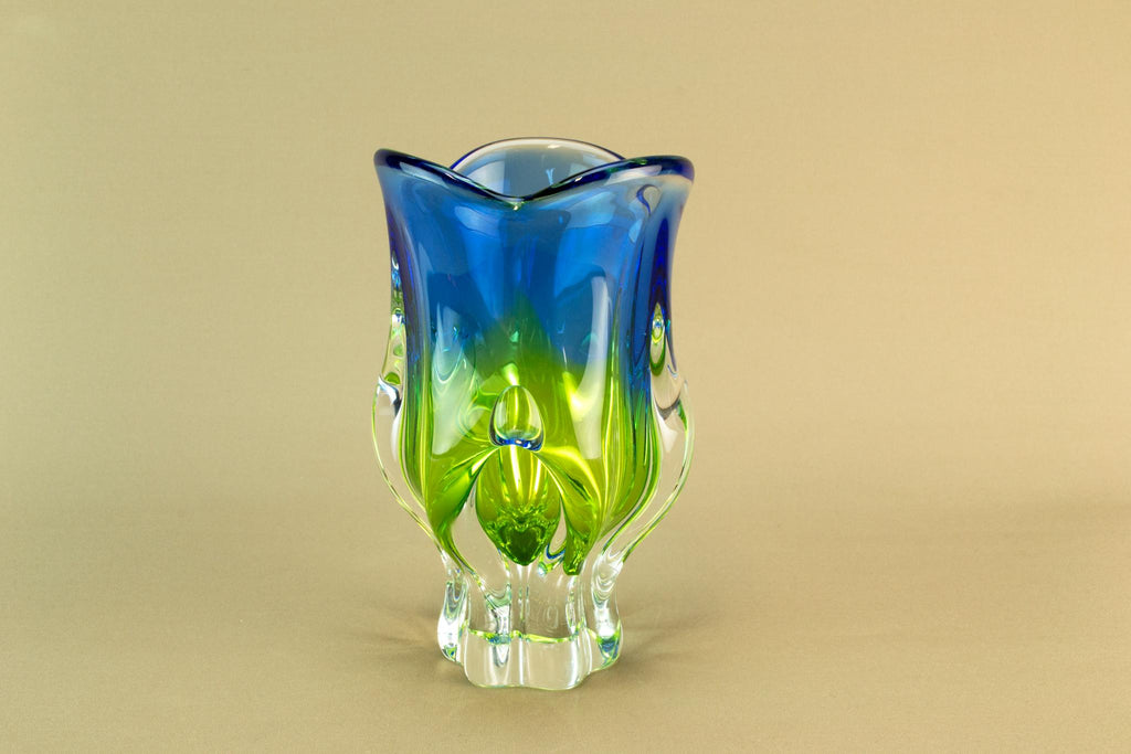 Green & blue blown glass vase
