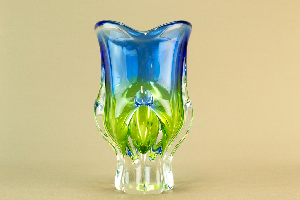 Green & blue blown glass vase
