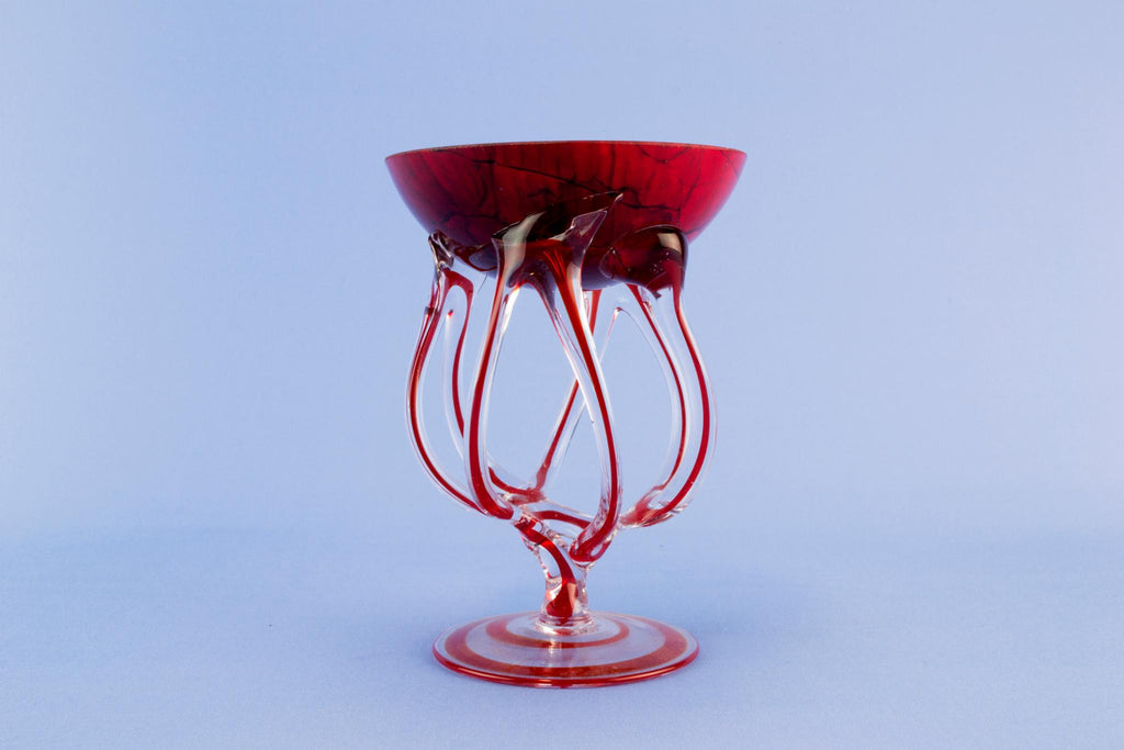 Red glass decorative bowl