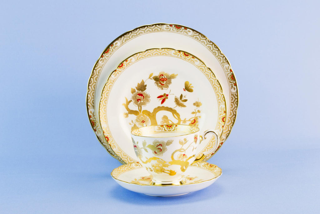 Gold & red tea set for two, 1950s