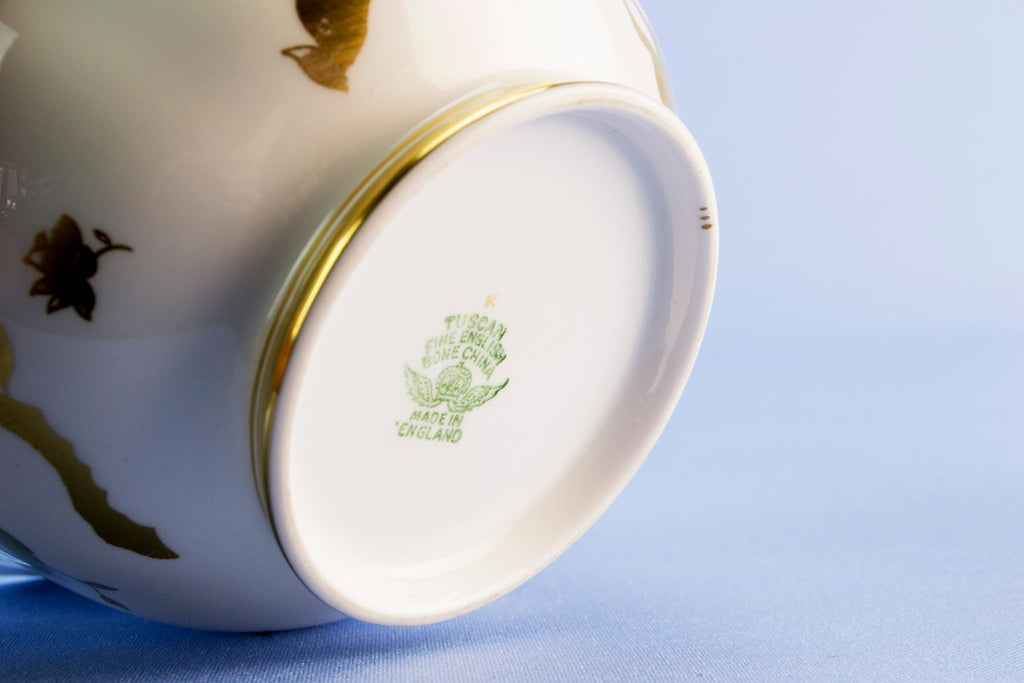 Milk & sugar set in gold bone china, 1950s
