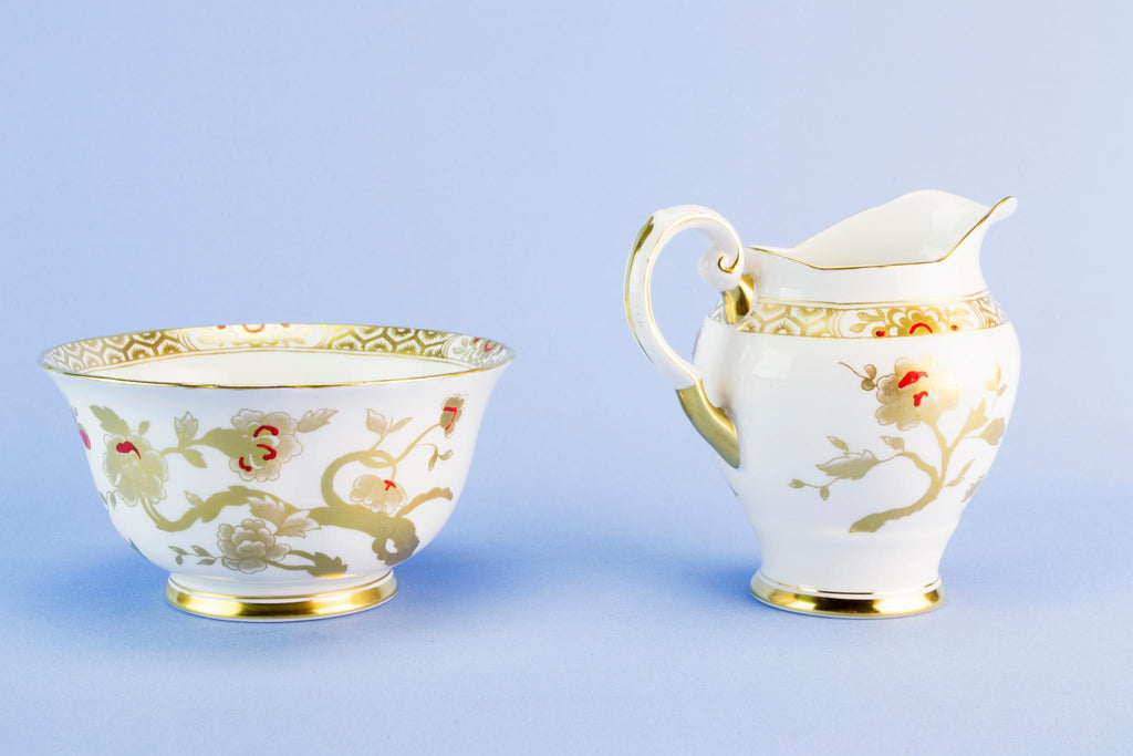 Milk & sugar set in gold bone china, 1950s