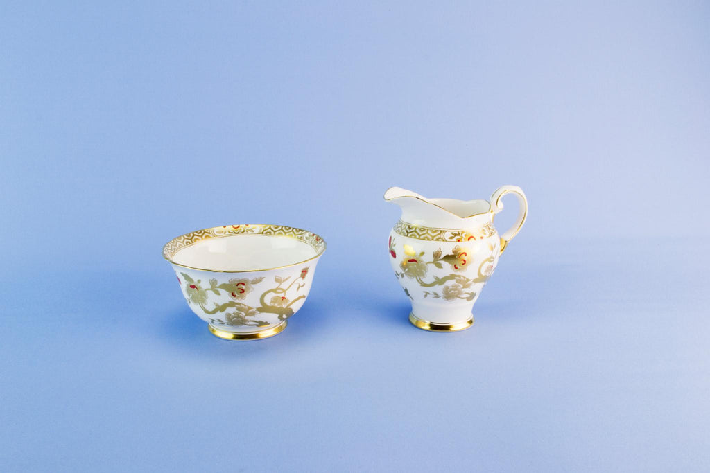 Milk & sugar set in gold bone china, 1950s