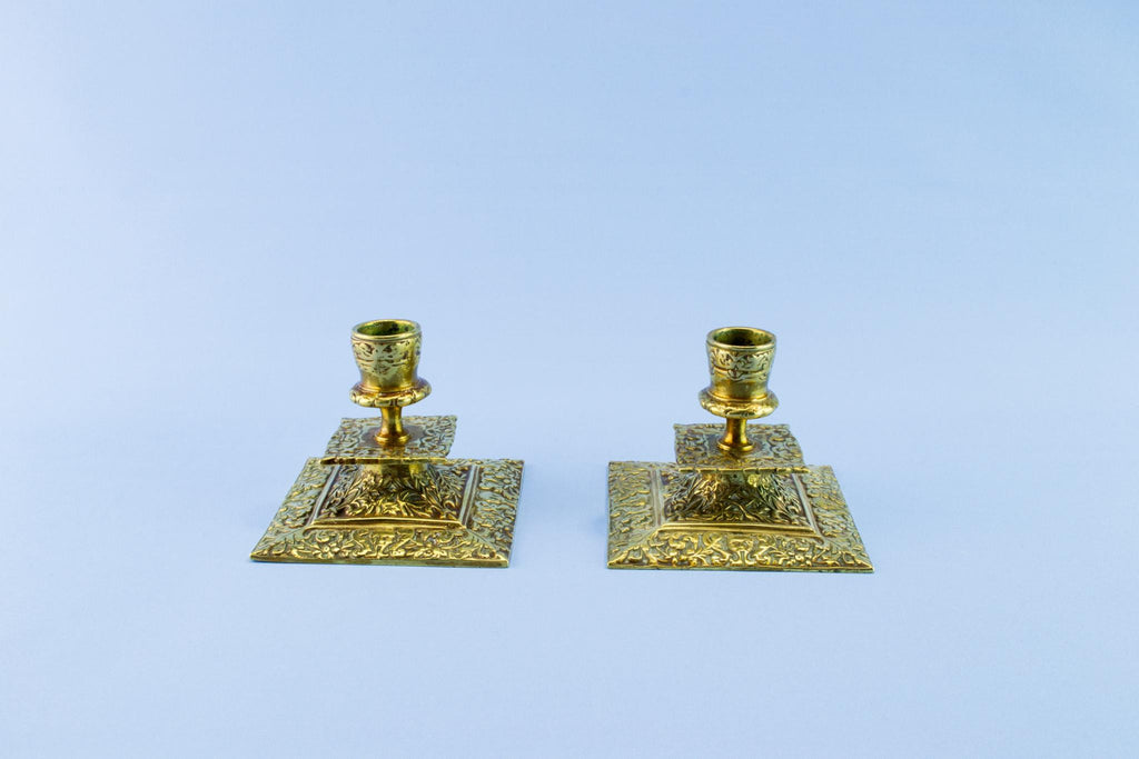 Square brass candlesticks, mid 19th century