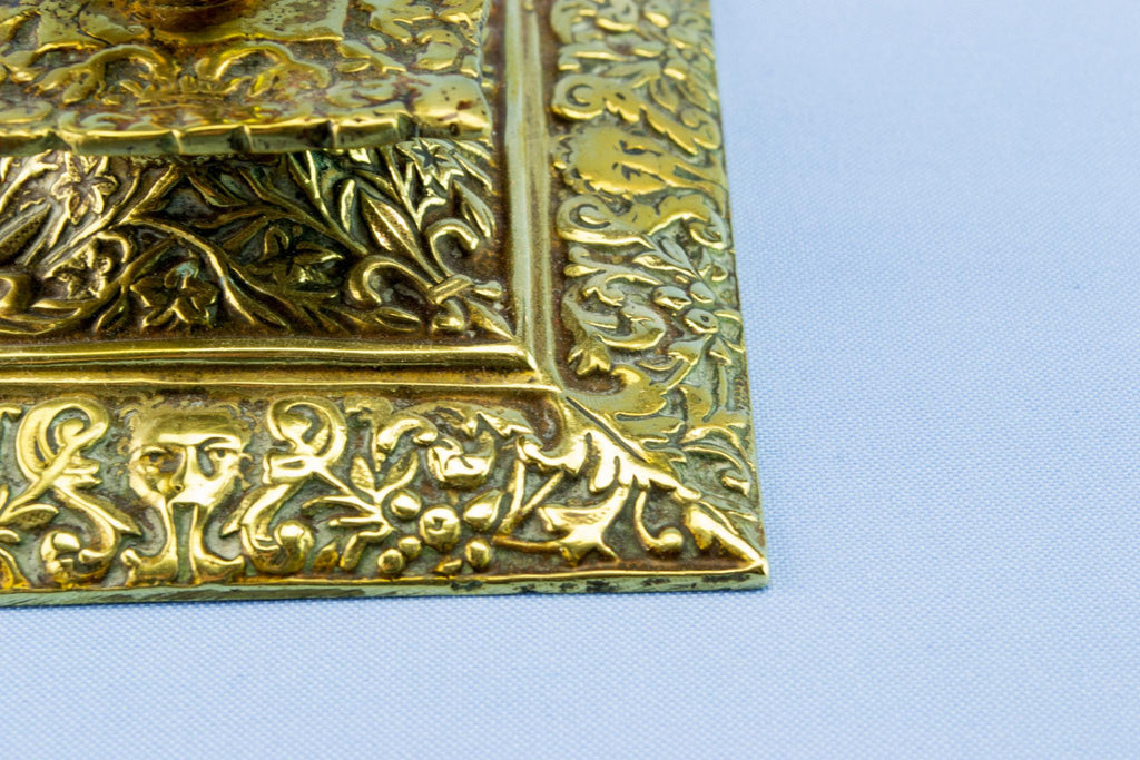 Square brass candlesticks, mid 19th century