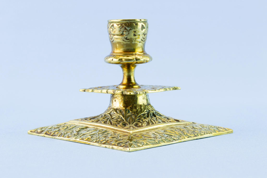 Square brass candlesticks, mid 19th century