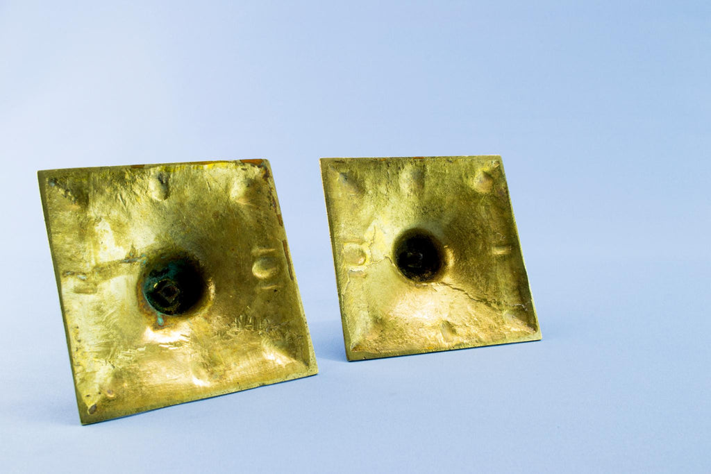 Square brass candlesticks, mid 19th century