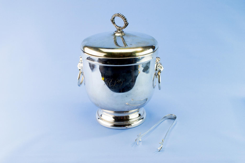 Silver plated ice bucket and tongs, mid 20th c